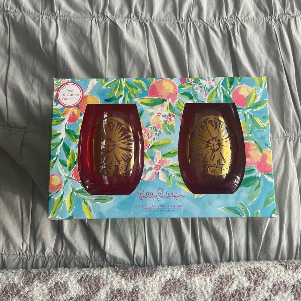 Lilly Pulitzer Stemless Wine Glasses in Fresh Squeezed